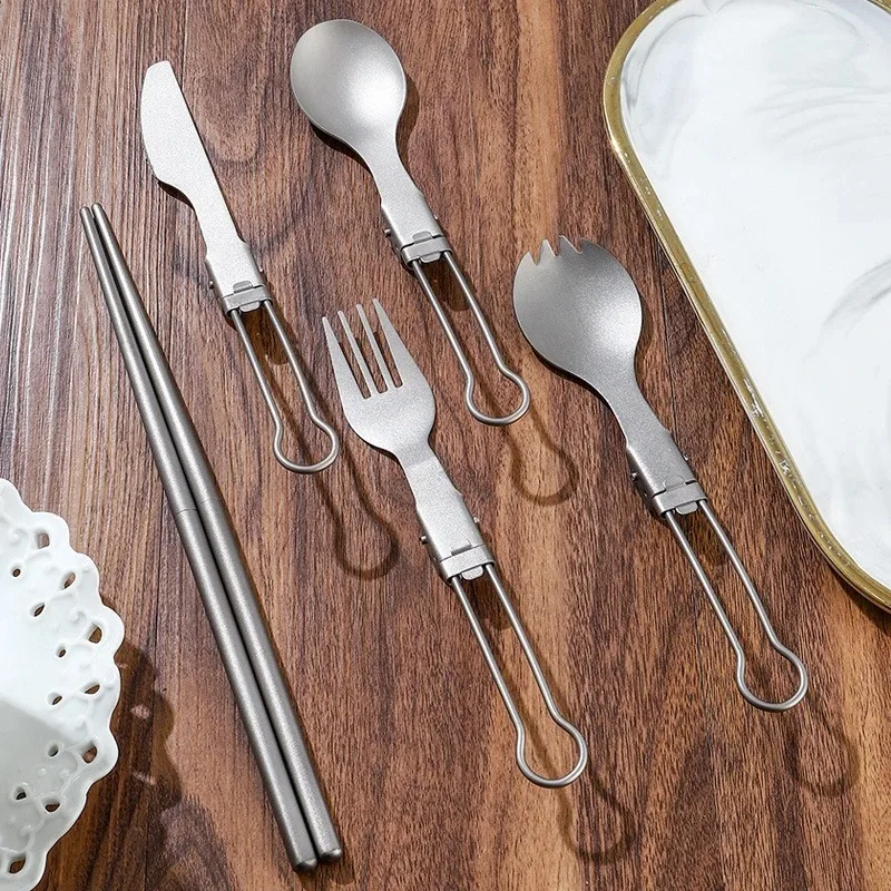 Titanium Foldable Utensil Set – Lightweight Portable Fork, Spoon, Knife & Chopsticks for Camping & HikingTitanium Folda 6
