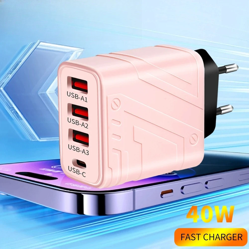 Portable 40W 4 Ports USB Fast Charging Chargers Type C Quick Charge 3.0 Charger PD Type C Adapter 3 USB EU/US Plug Wall Adapter