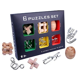Burr Interlocking Wooden Puzzle Brain Teaser Toy Metal & Wooden Puzzle Combination Set Metal IQ Puzzle Set