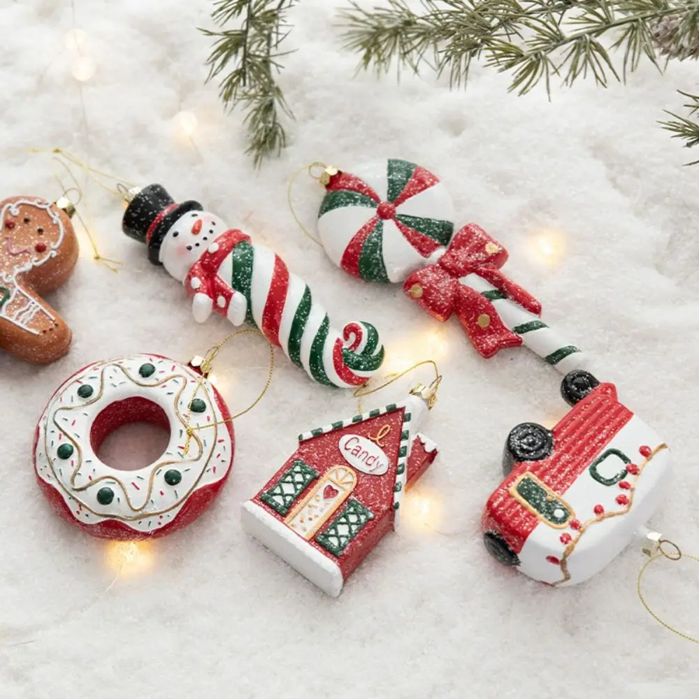 Multicolor Christmas Hanging Pendants Lollipop Candy Snowman Plastic Drop Ornaments Plane Train House Gingerbread Man