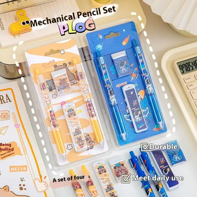Cute Cartoon Capybara Automatic Pencil Boxed With Eraser Creative Kapibala Automatic Pencil Set Student Stationery Gifts 4