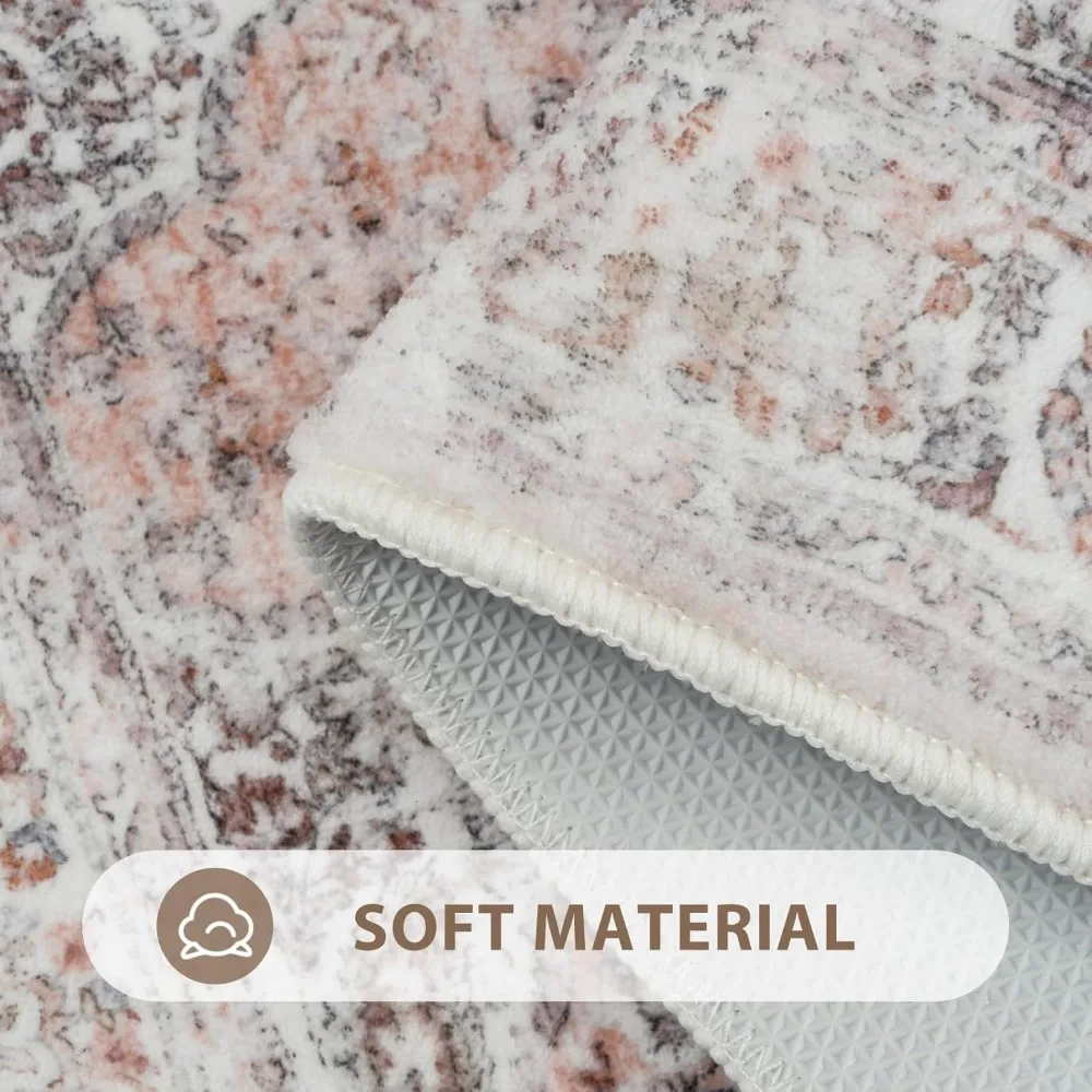 Boho Bathroom Rugs, Distressed Farmhouse Blush Pink Bath Mat, Comfy Velvet Small Bath Rugs Non Slip Washable, Vintage Oriental