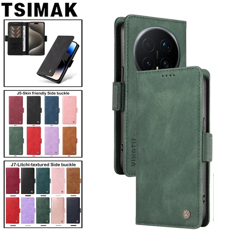 Luxury Leather Flip Wallet Phone Case, Magnetic Skin-Friendly Cover