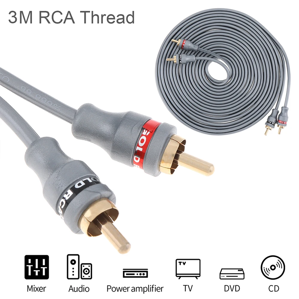 

3M 2RCA Male to 2RCA Stereo Audio Cable Line Gold-Plated Fit for Speaker/ AMP/ Turntable/ Receiver/ Home Theater/ Subwoofer