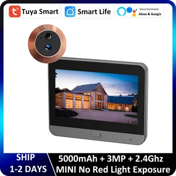 Mini Alexa Google Smart Tuya 3MP 140° Wide View Angle 2.4Ghz WiFi Magic Door Peephole Eye Digital Viewer Doorbell Battery Camera 1