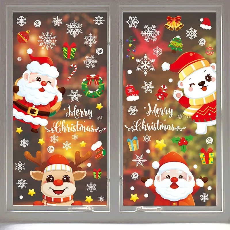 Christmas Window Stickers Santa Claus Snowman Elk Snowflake