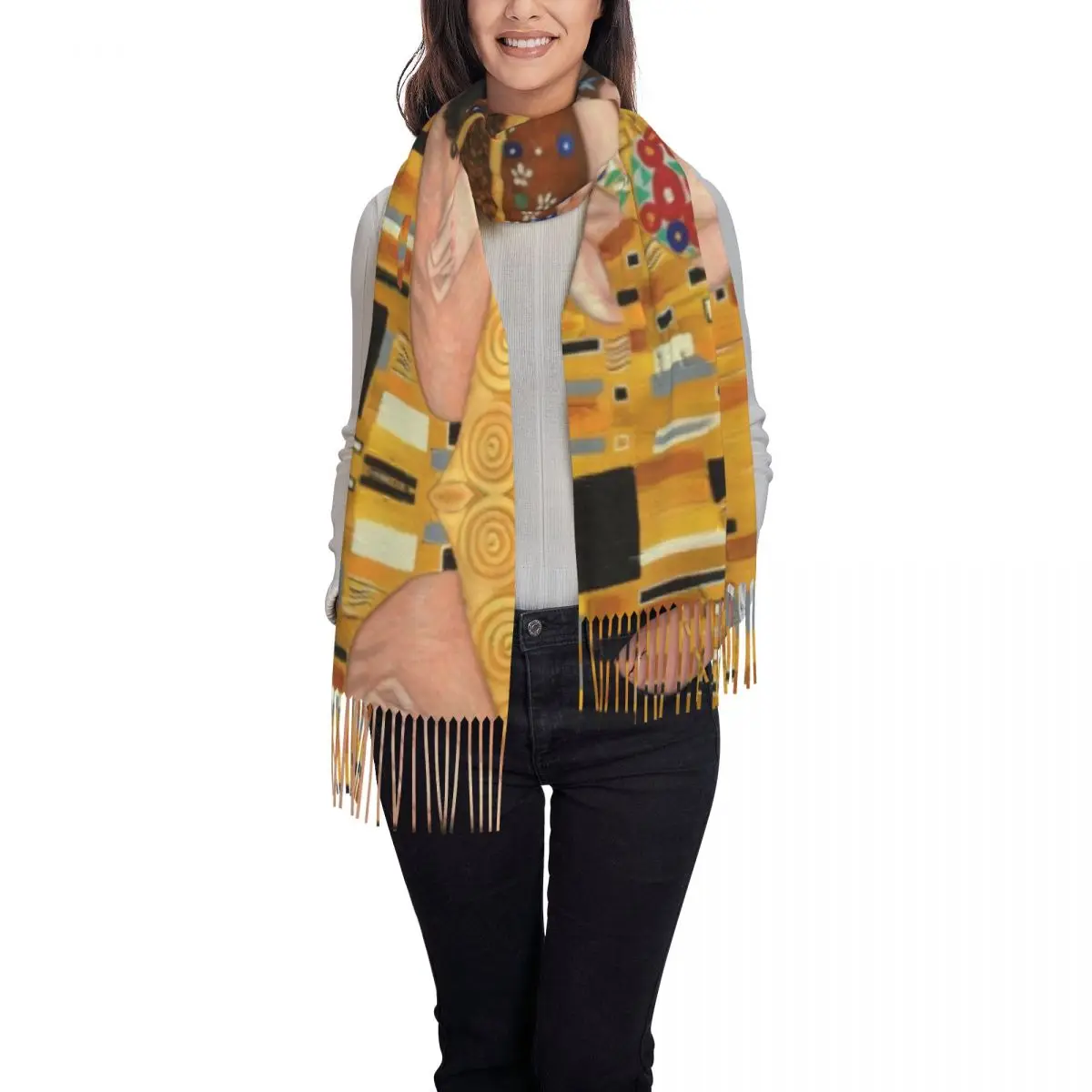 The Kiss By Gustav Klimt Scarf Women Luxury Winter Wrap Shawl Painting Art Tassel Wraps 2