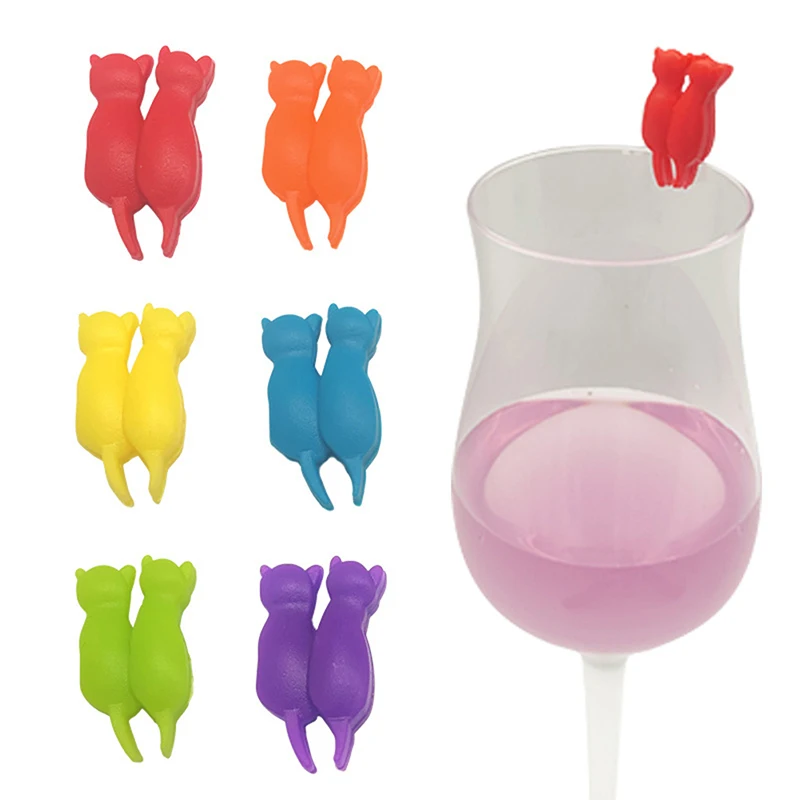 1/6/10/12pc Wine Glass Marker Wine Charms Glasses Identifier Marker Cups Glasses Markers Silicone Glass Tongue Shape Tag