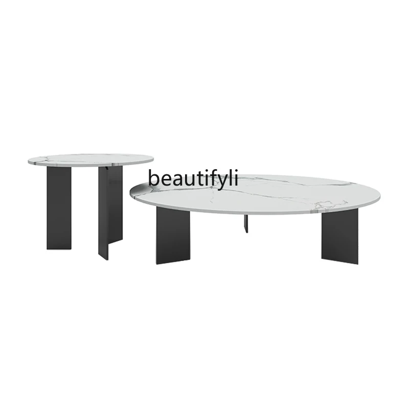 

Italian Minimalist Stone Plate Sofa and Tea Table Modern Light Luxury Designer Living Room Side Table