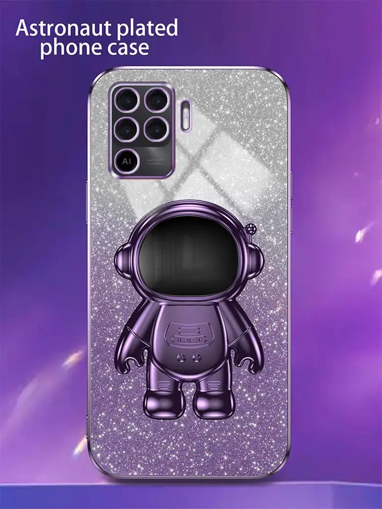 Luxury Glitter Plating Astronaut Holder Case - Women's Stand Soft Silicone Back Cover