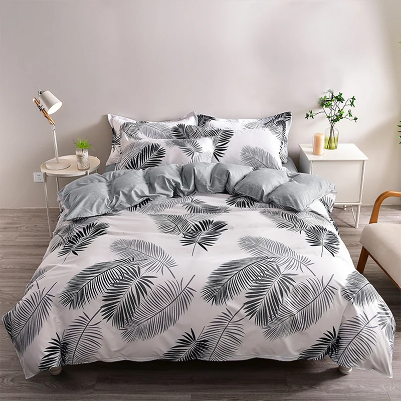 

BlessLiving Gray Leaf Duvet Cover Botanical Leaves Quilt Cover with 2 Pillowcases Soft Comfort White Bedding Set for All Seasons