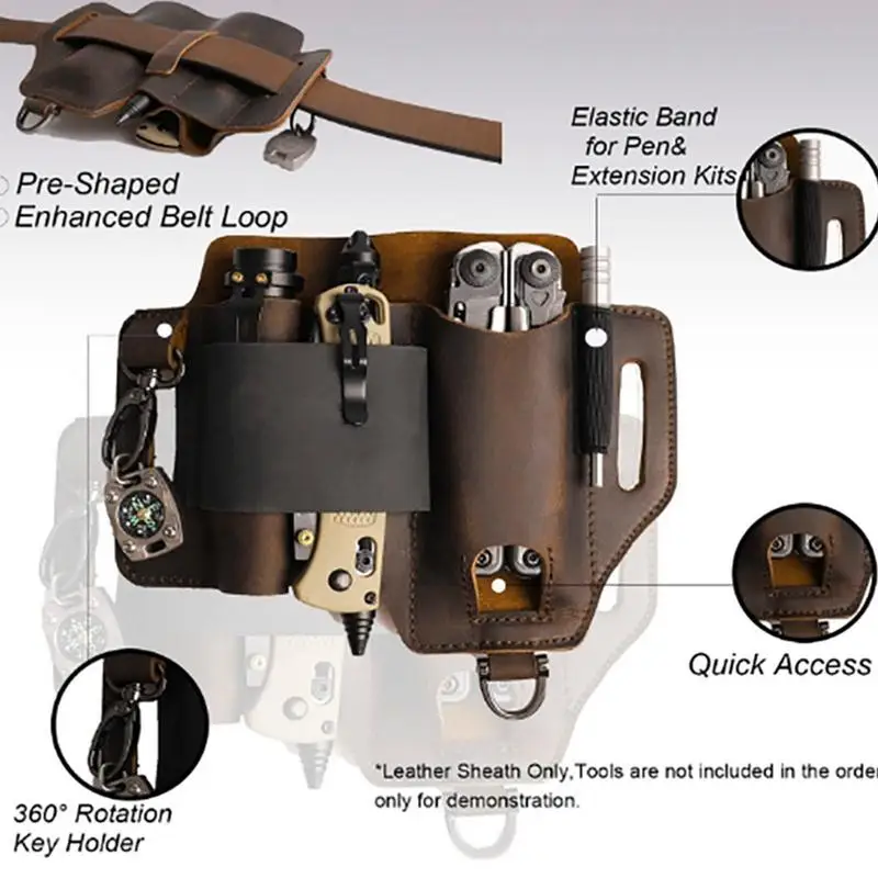 Multitool Sheath For Belt Holster Waist Bags Leather EDCs Organizer Pocket Camping Survival Outdoor Flashlight Knife Holder