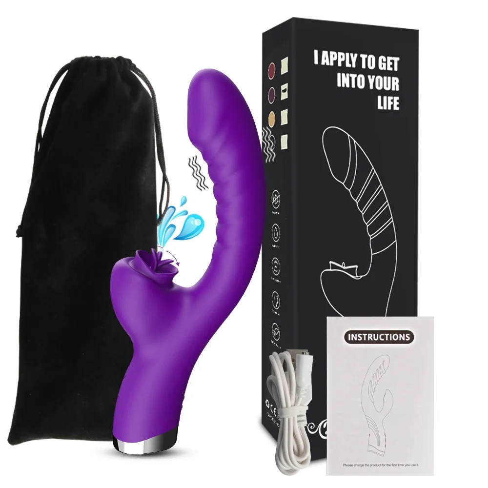 2 In 1 Vibrator For Women Licking Machine Clitoris Stimulator G-Spot Powerful Vibro Dildo Wand Female Clit Sucker Adult Sex Toys