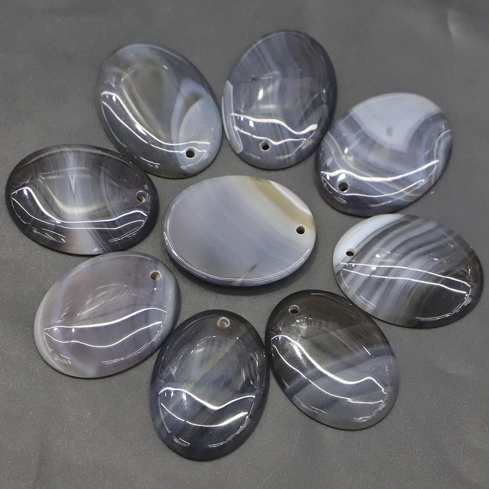 Natural Stone Oval Grey Agate CAB Cabochon Necklace Pendants Women Fashion Jewelry Gift Accessories Wholesale 8Pcs Free Shipping