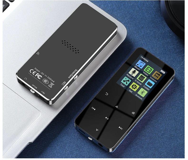 NEW2.0 Inch Metal Touch MP3 MP4 Music Player Bluetooth 5.0 Supports Card, with FM Alarm Clock Pedometer e-Book Built-in Speaker