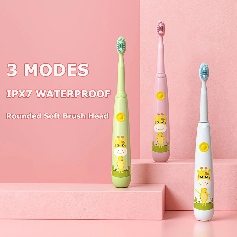 

Children's Electric Tooth Brush Rechargeable Soft Bristles Sonic Vibration Cartoon with Wall Bracket Lightweight and Portable