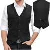 Classic Style V Neck Suede Vintage  Casual Western Cowboy Vest Single Breasted With Pockets Men's Waistcoat 1