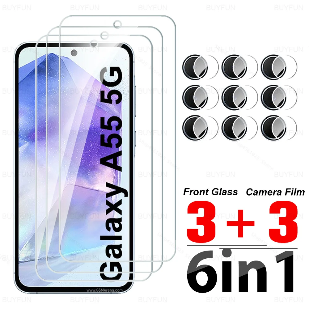 Screen Protector 6 in 1 For Samsung A55 A56 5G Cover Tempered Glass Case Samsung Galaxy A17 A35 A25 A15 A36 A26 A16 4G Screen Protector Lens Film