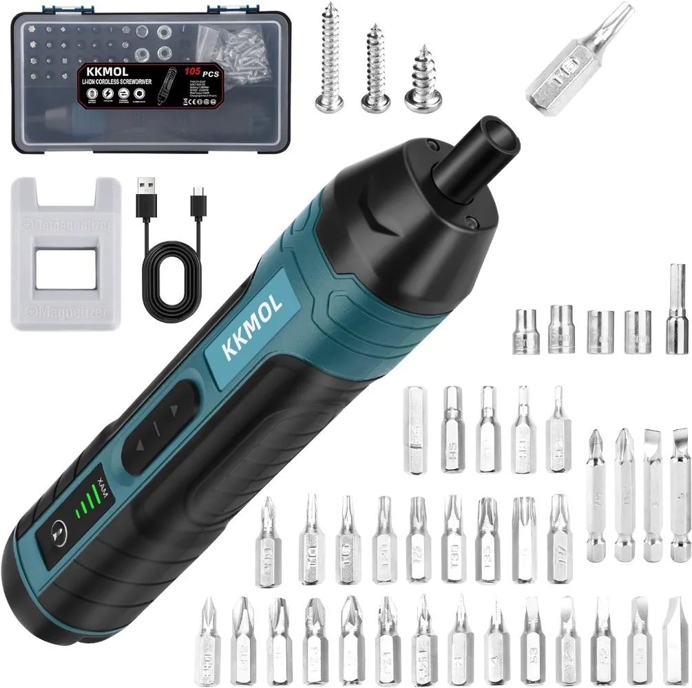 

Portable Electric Screwdriver-3.6V Cordless Screwdriver Rechargeable 4-speed Torque (5N.m) Adjustment 108 Accessories USB Cable