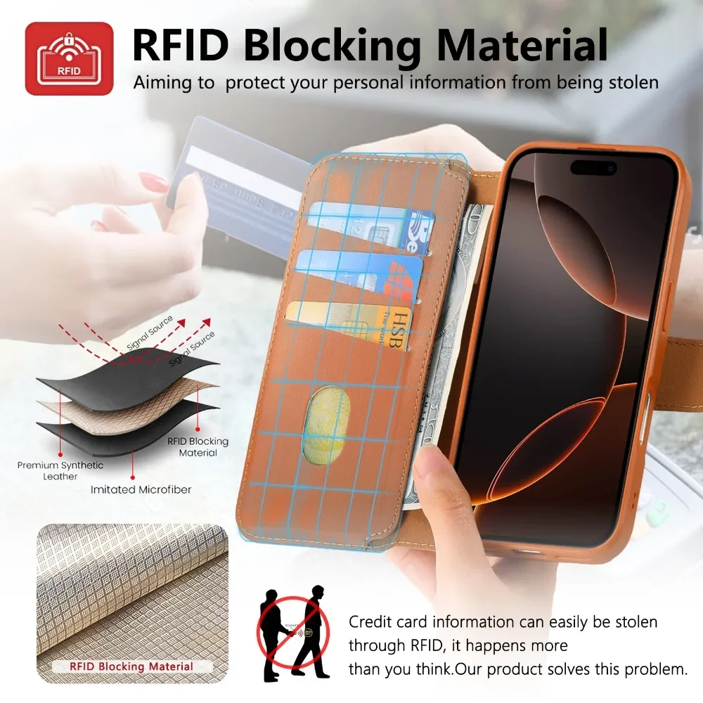 Detachable Magnetic Wallet with Card Holder and Flip Leather Protective Cover