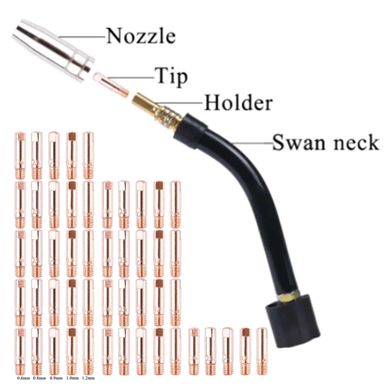 10pcs MB15 15AK Contact Tip Welding Nozzles Kit M6*25mm Welding Torch Power Nozzle 0.6mm 0.8mm 0.9mm 1.0mm 1.2mm Welding tips