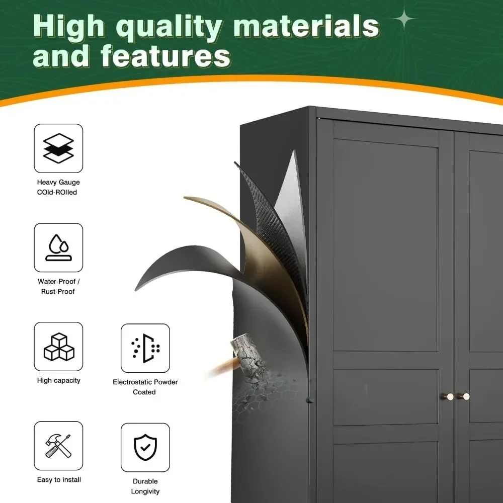 Wardrobe Closet,72" H Clothing Storage Cabinet with Storage Drawer,Metal Storage Cabinet with Adjustable Shelves and Hanging Rod 4