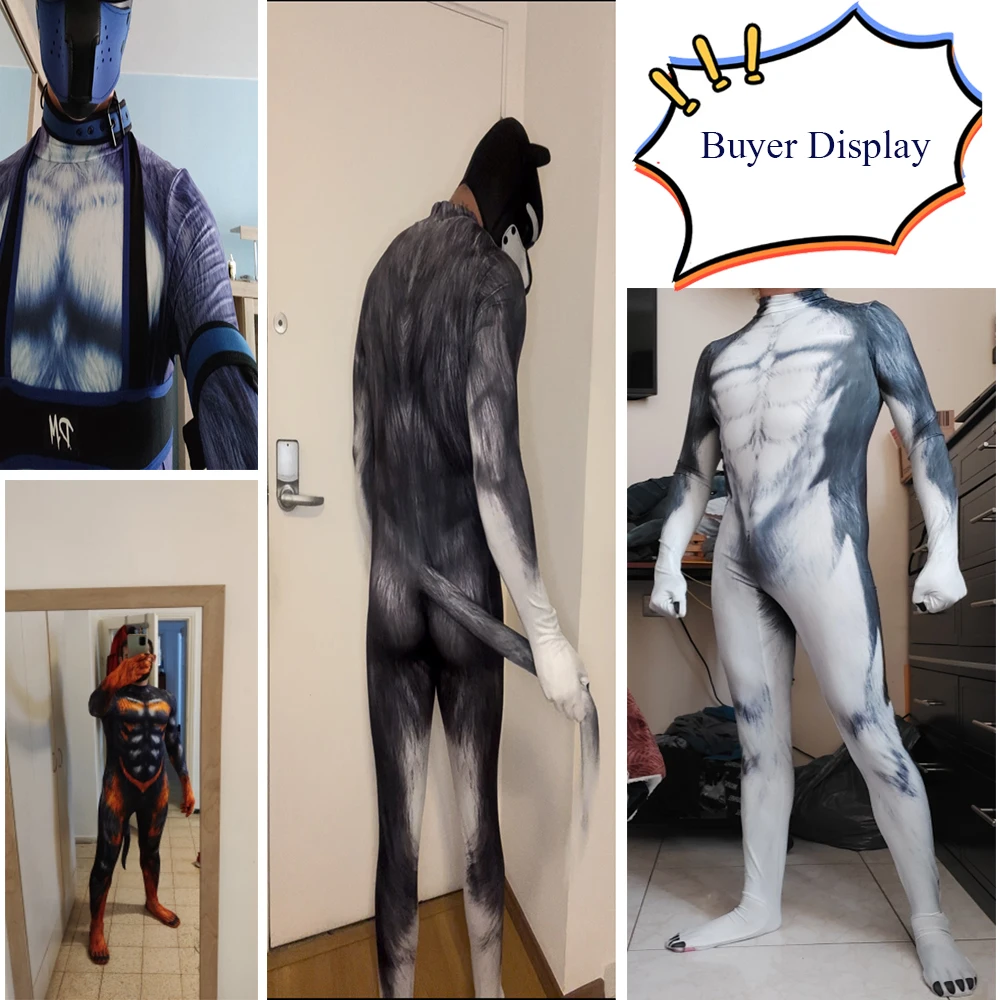 Men 3D Crocodile Texture Printed Animal Cosplay Costume Bodysuit with Tail Crotch Zipper Jumpsuits Catsuit Zentai Suits adult unitard cosplay costume