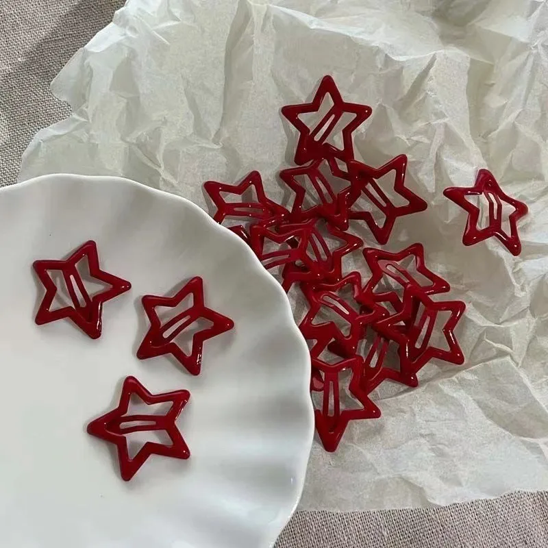 2/20PCS Star BB Red Hair Clip Girls Y2K Cute Silver Color Star Barrettes donna Simple Metal Snap Clip copricapo accessori per capelli