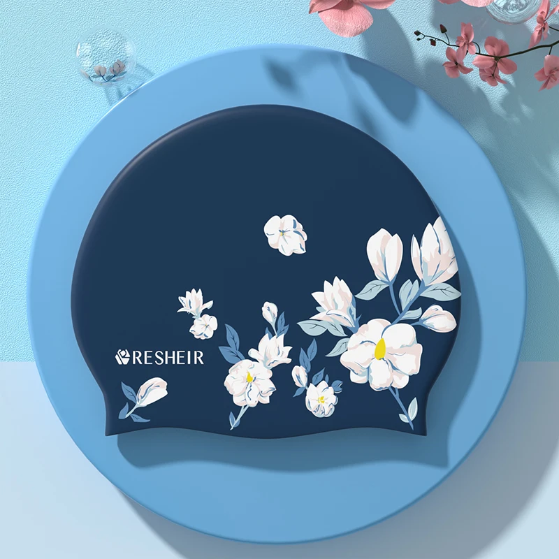 Silicone Swimming Cap Waterproof High Elastic Swim Cap for Women Long Hair Comfortable Adults Printed Swimming Cap 4
