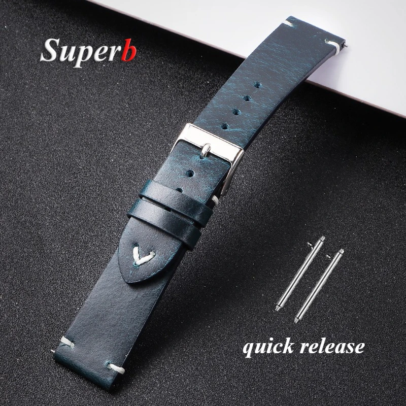 Handmade Retro Oil Wax Genuine Leather Watch Strap - Quick Release Calfskin