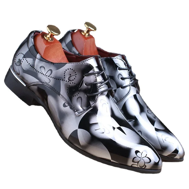 Office Men Dress Shoes Floral Pattern Men Formal Shoes Leather Luxury Fashion Groom Wedding Dress 37-50
