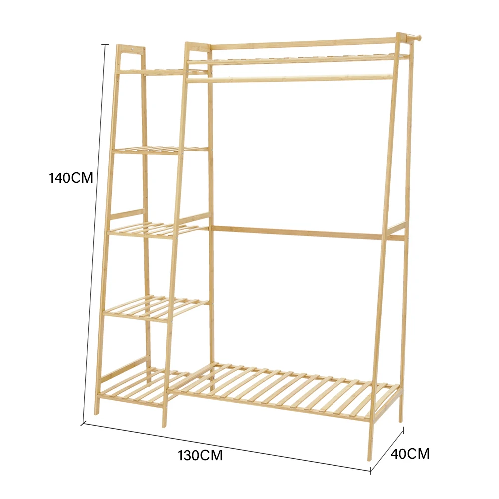 Voltsify Bamboo Bedroom Garment Clothes Rack Brown 110cm &130cm