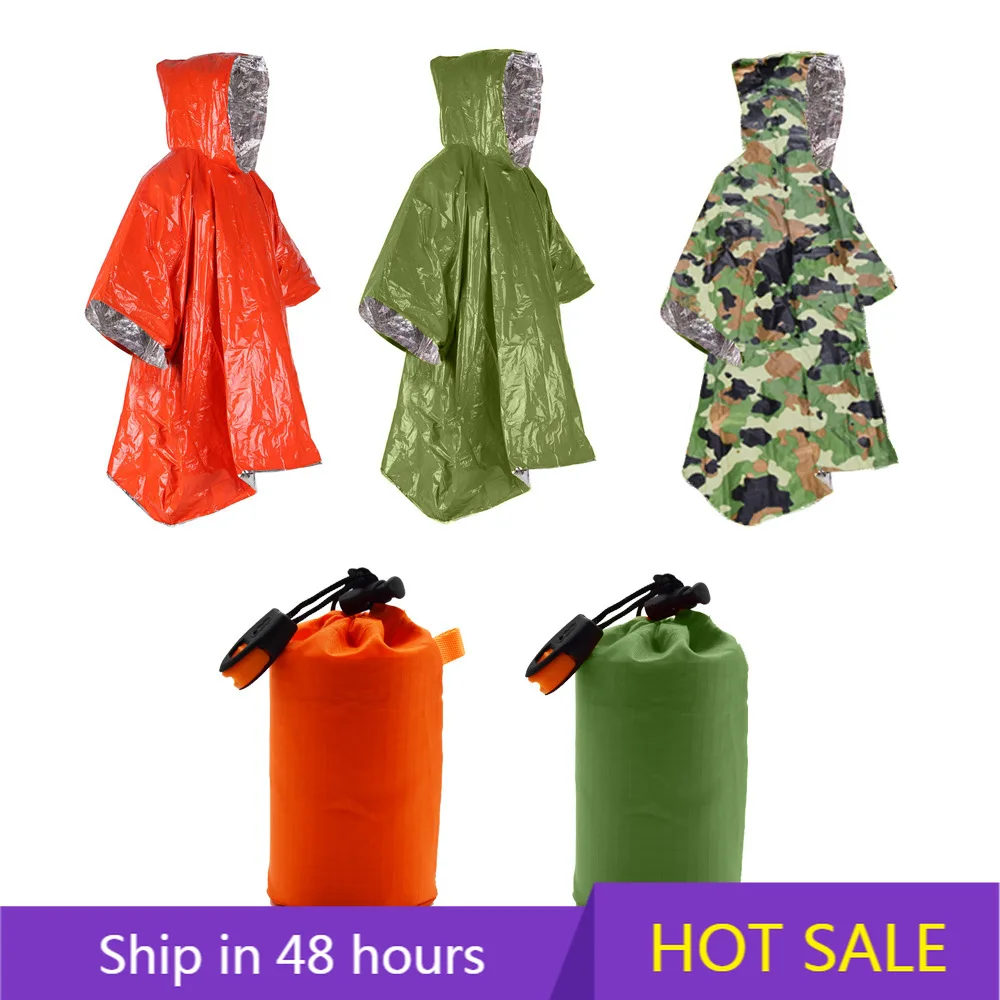 Emergency Raincoat Aluminum Film Disposable Poncho Cold Insulation Rainwear Blankets Survival Tool Camping Equipment
