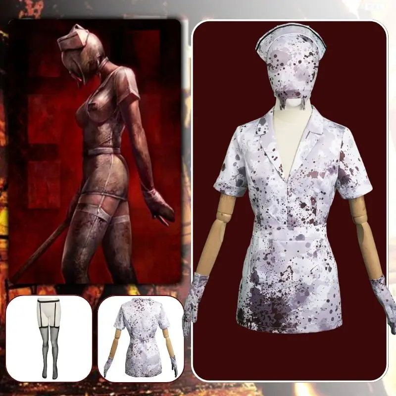 

Monster Nurse Cosplay Silent Cos Hill Remake Costume Dress Pantyhose Hat Disguise for Adult Women Fantasia Halloween Costumes