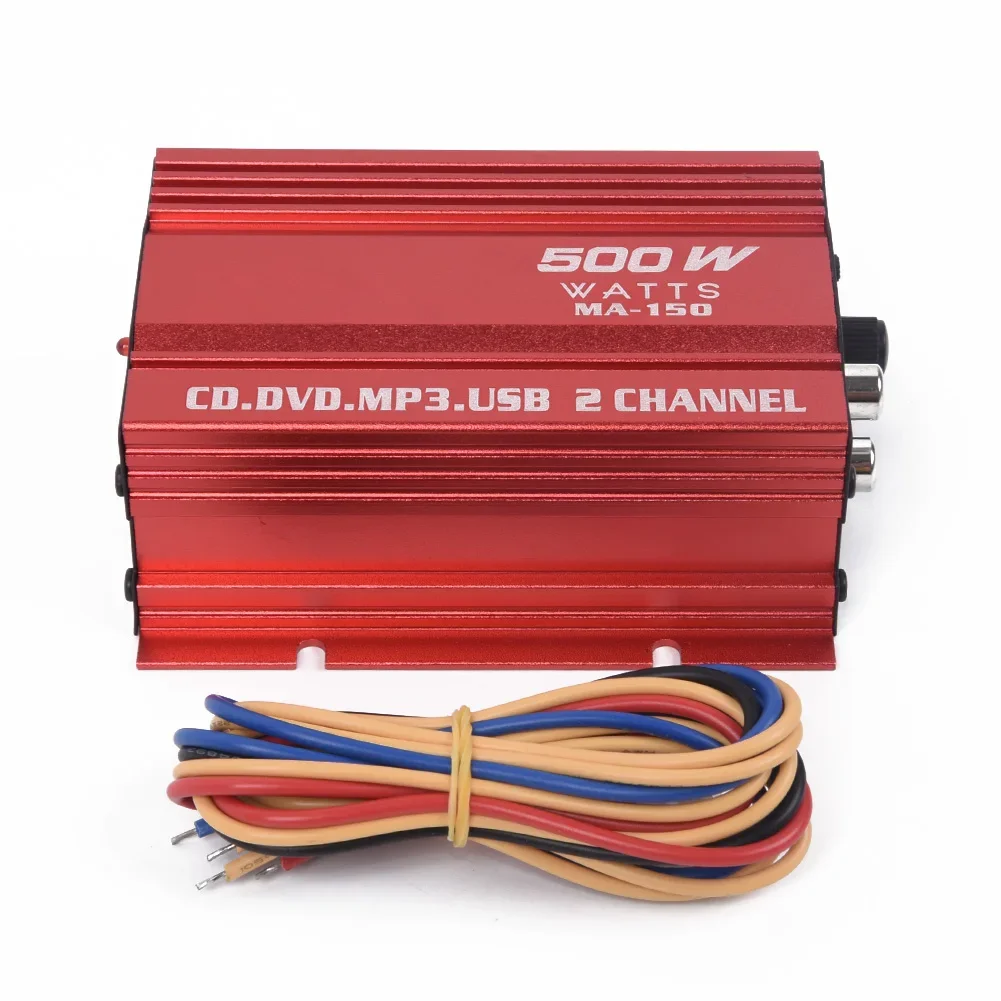 Car 12V 500W 2 Channels Mini Hi-Fi Stereo Audio Amp Subwoofer Aluminum Alloy Red LED Indicator Overload Protection Car Part