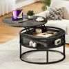 Round lift top coffee table, living room coffee table with hidden storage compartment, coffee table with storage, grey 1