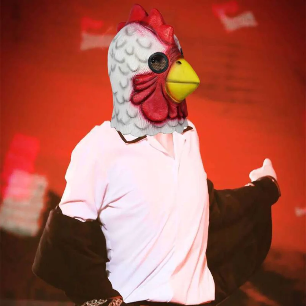 

Chicken Mask Cute Animal Latex Mascara Halloween Costume Cosplay Cock Props Funny Full Face Helmet Rave Adult Woman Disguise