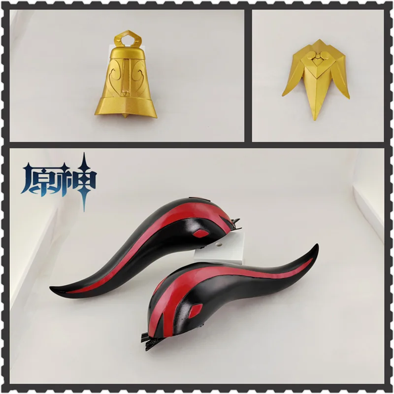 

Классический красный и черный головной гудок для косплея Genshin Impact Ganyu, заколка для волос ручной работы, аксессуары для косплея