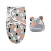 Baby Blanket Hat Set Cartoon Printed Cotton Newborn Swaddle Adjustable Infant Sleeping Swaddle Wraps All Seasons 0-6 Months 4