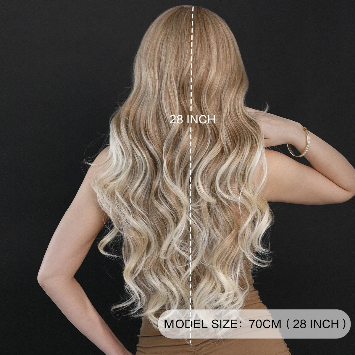 Ombre Ash Blonde 28 inches 28 inch Ash Blonde Wig Silver Ombré Black 1b Root No Lace  main image 3