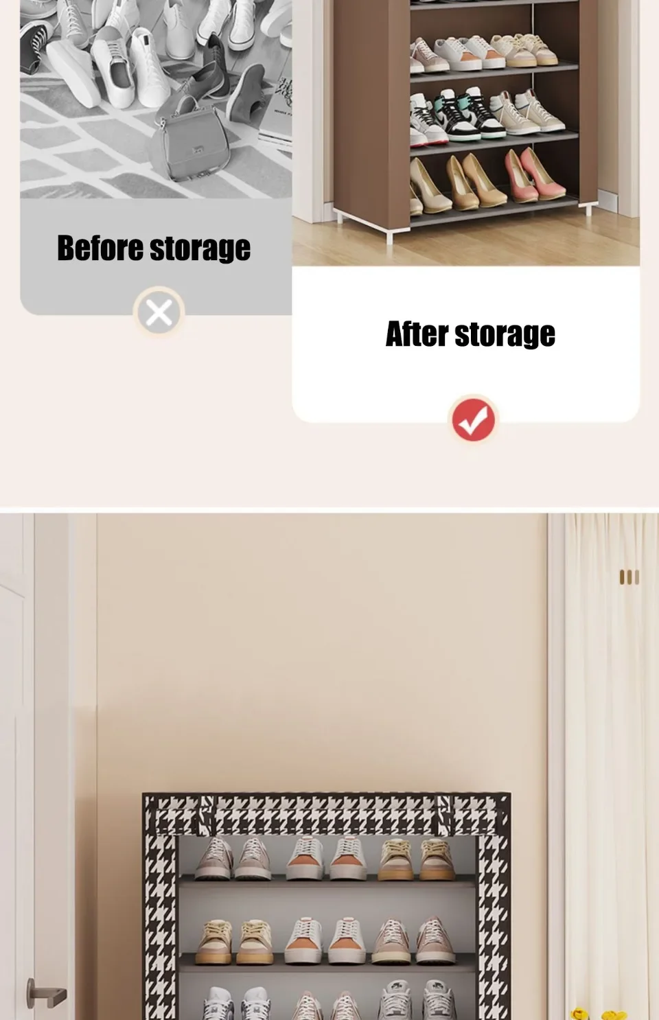 Description Picture 6 of itemShoe Cabinet Dustproof Fabric Organizer Simple Storage Multilayer Shoe Rack Nonwovens Household Economic Type Shoe Rack Cabinet