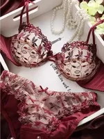 Sexy Ultra-Thin Red Lace Bra Set | Plus Size Minimizer Full Bust Underwear| Zodiac Year Women's Lingerie|Slimming Push-Up Design