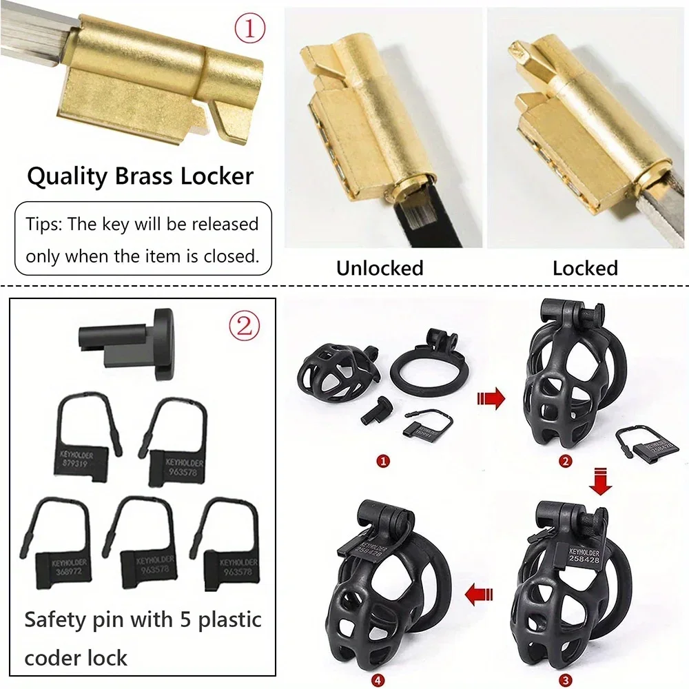 Male Penis Lock Chastity Cage 4 Rings Resin Virginity Breathable Cock Ring Fetish Restrain penis chastity cage chastity lock sex toy penis cock ring