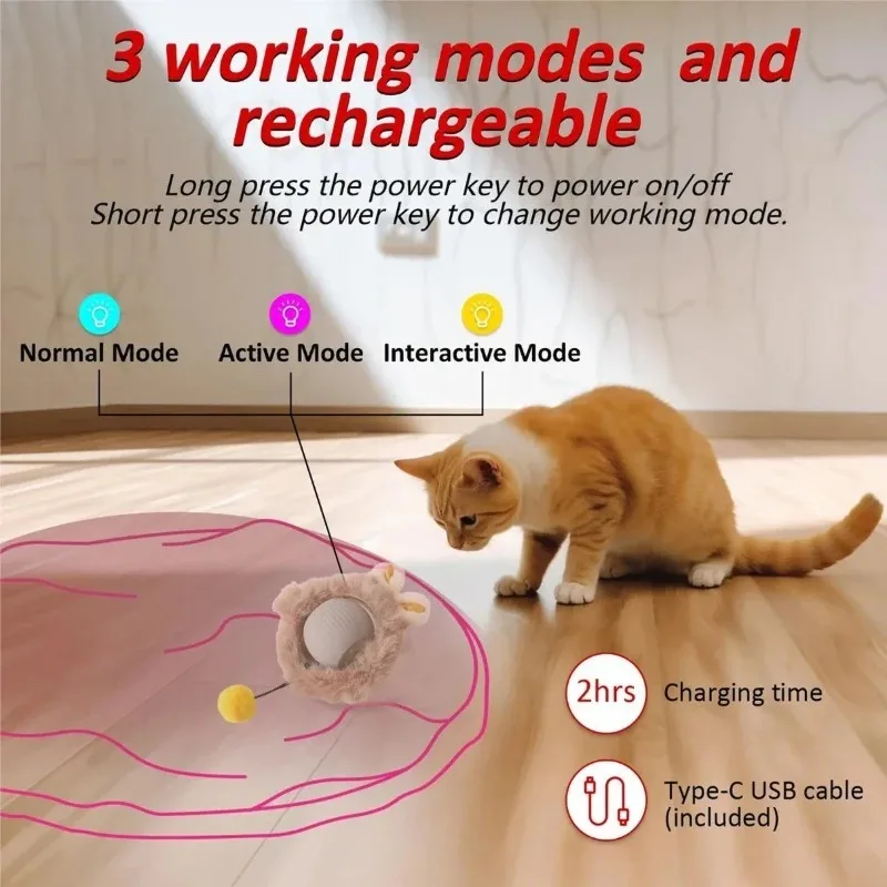 Interactive Cat Toy with 3 Modes New Cat Interactive Ball Toy  Auto on/Off Motion Activated Fun Hide & Seek Game for Cats Dogs