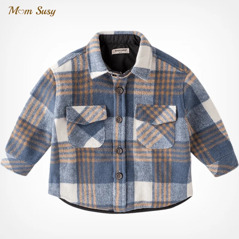 Fashion Baby Girl Boy Plaid Shirt Jacket Cotton Child Shirt Thick Wool Loose Outfit Winter Spring Fall Baby Casual Clothes 3-14Y boys long sleeve shirts,girls long sleeve shirts