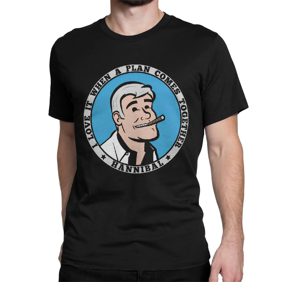 thumbnail image 1 of Camisetas para hombre y mujer de El Equipo A, Hannibal Smith, camisetas vintage de algodón, camisetas de manga corta, ropa de cuello redondo, 1 of 7