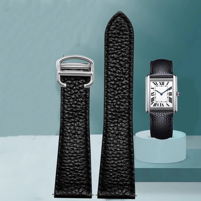 Cinturino In Pelle Litchi Per Cartier Tank Solo Ronde De Lychee Grain Strap Accessori Per Orologi In Pelle 20Mm 23Mm 25Mm Bracciale