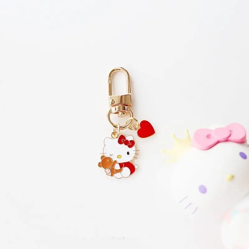 Portachiavi in metallo Hello Kitty, grazioso portachiavi smaltato a forma di cartone animato per chiavi, borsa, borsetta, regalo resistente per donne e fan, uso quotidiano