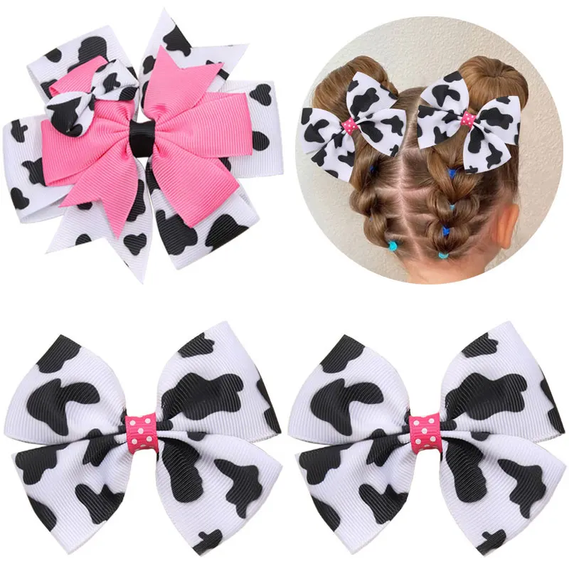 

2Pcs Ribbon Bowknot Hair Clips For Girls New Cow Print Hairpins Handmade Kids Hairpin Gift Boutique Bows Barrettes Headwear