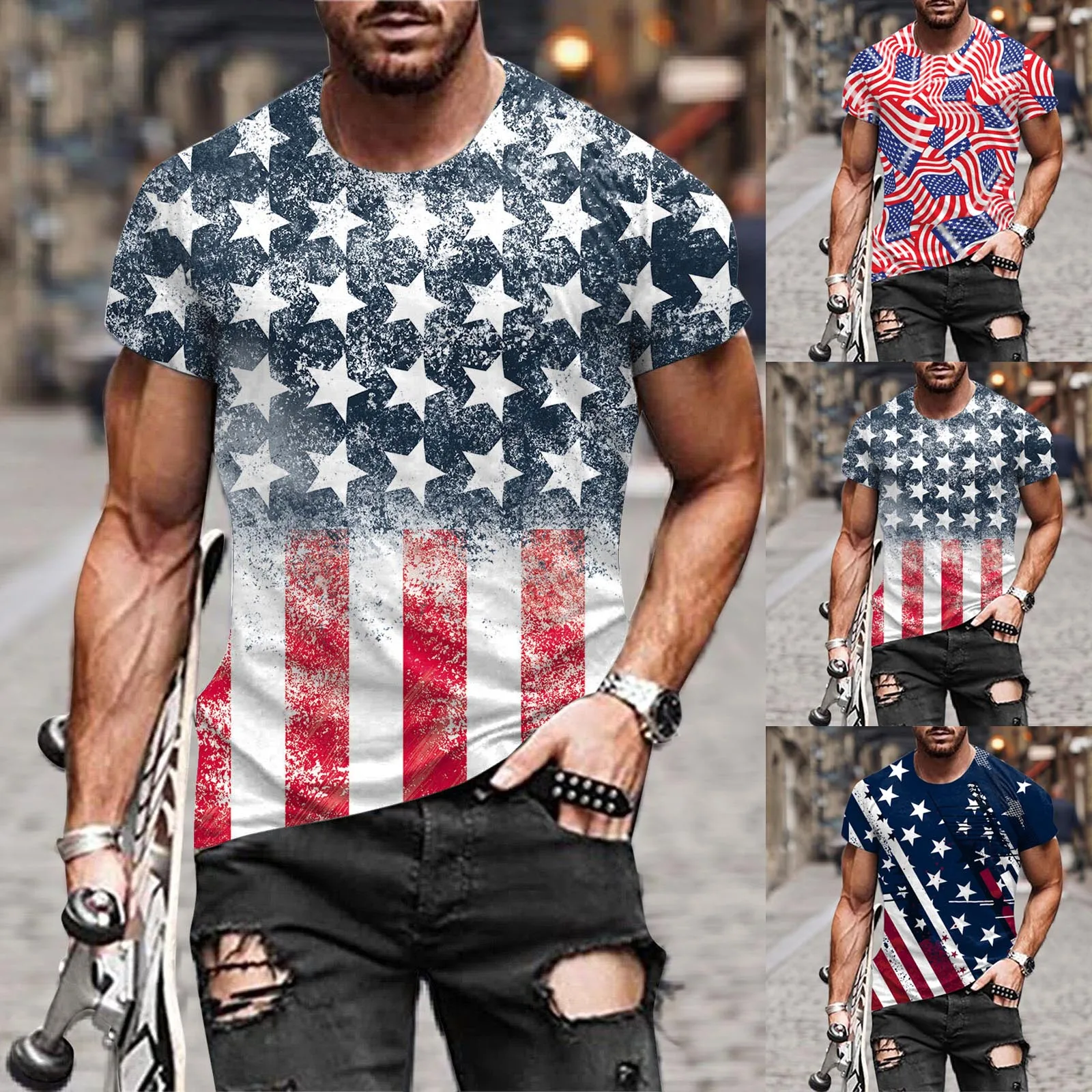 

Футболка мужская с коротким рукавом, круглым вырезом и принтом